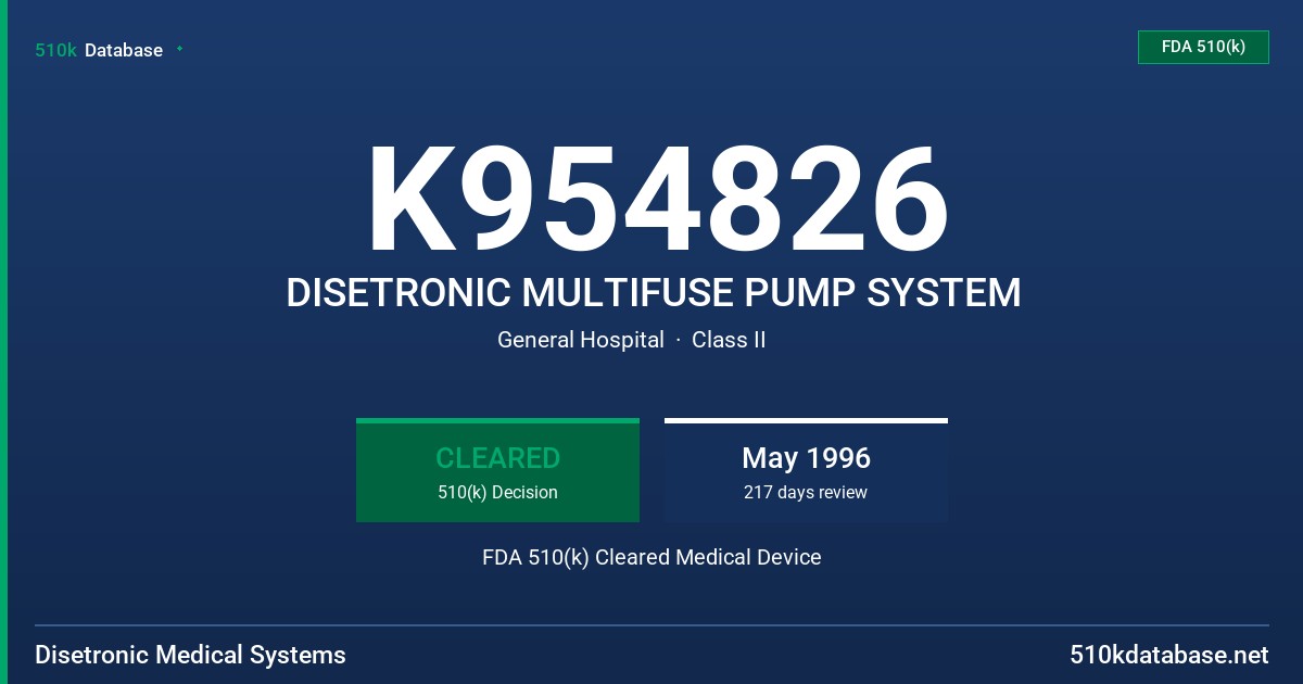 K954826 DISETRONIC MULTIFUSE PUMP SYSTEM FDA 510(k) Cleared Medical Device