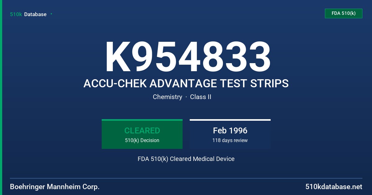 K954833 ACCU-CHEK ADVANTAGE TEST STRIPS FDA 510(k) Cleared Medical Device