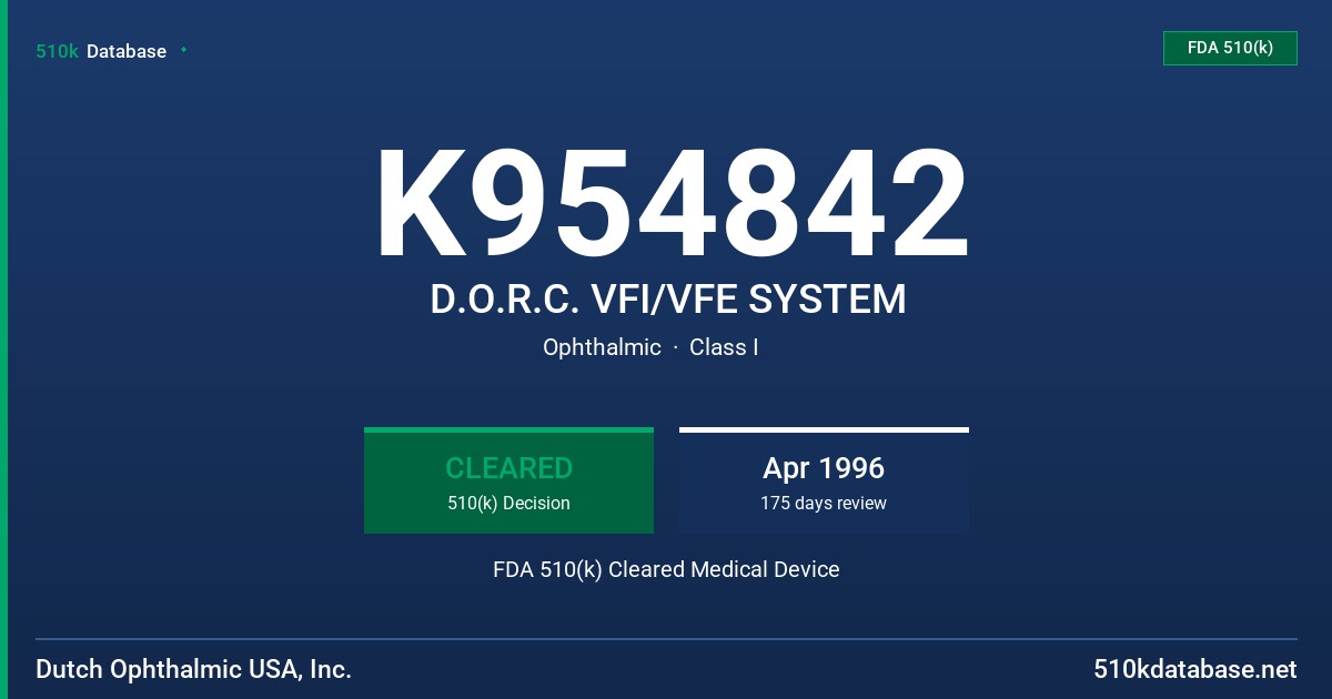 K954842 D.O.R.C. VFI/VFE SYSTEM FDA 510(k) Cleared Medical Device