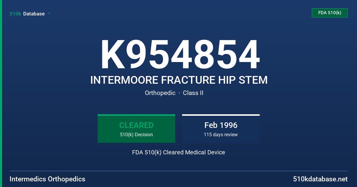 K954854 INTERMOORE FRACTURE HIP STEM FDA 510(k) Cleared Medical Device