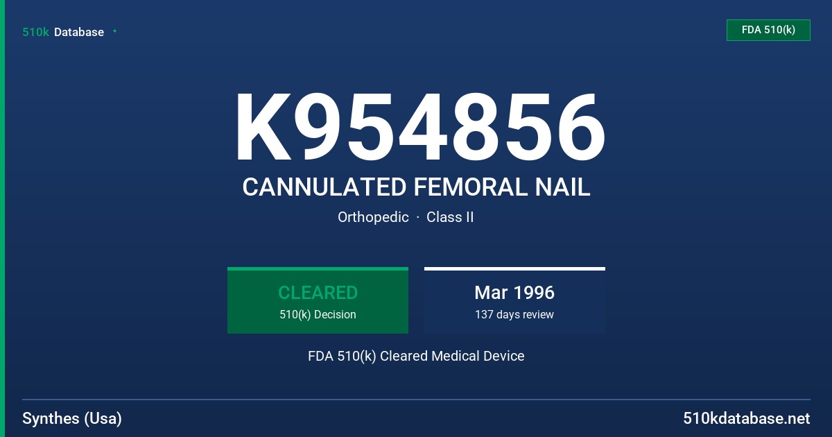 K954856 CANNULATED FEMORAL NAIL FDA 510(k) Cleared Medical Device