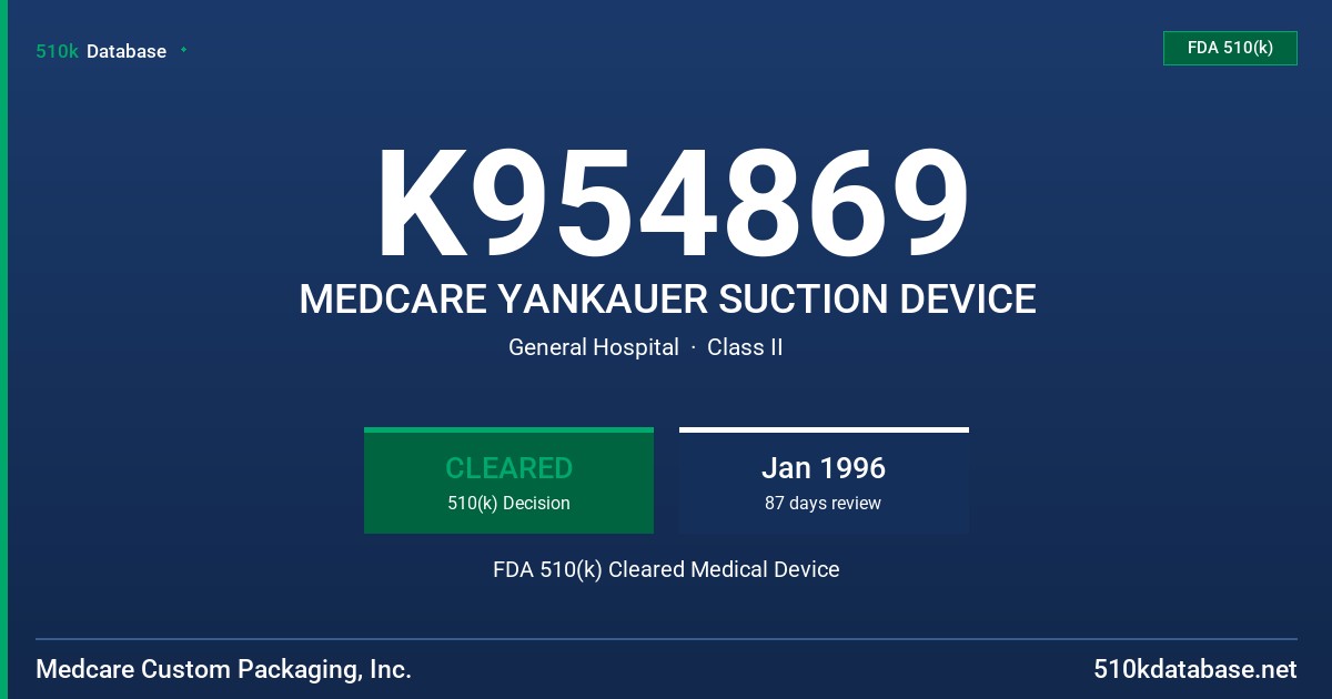 K954869 MEDCARE YANKAUER SUCTION DEVICE FDA 510(k) Cleared Medical Device