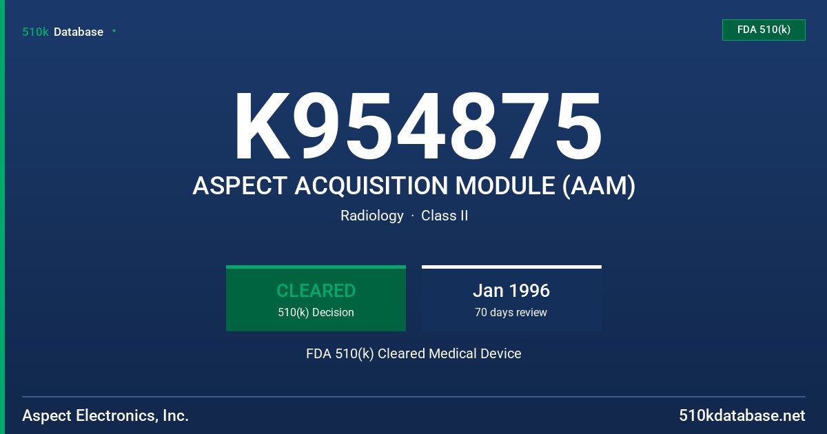 K954875 ASPECT ACQUISITION MODULE (AAM) FDA 510(k) Cleared Medical Device
