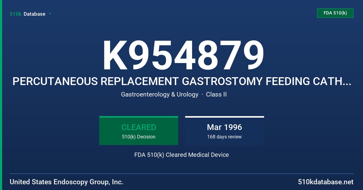 K954879 PERCUTANEOUS REPLACEMENT GASTROSTOMY FEEDING CATHETER TRAY (MODIFICATION) FDA 510(k) Cleared Medical Device