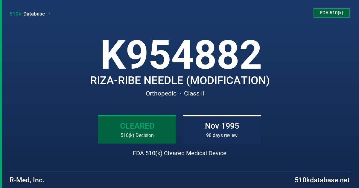 K954882 RIZA-RIBE NEEDLE (MODIFICATION) FDA 510(k) Cleared Medical Device