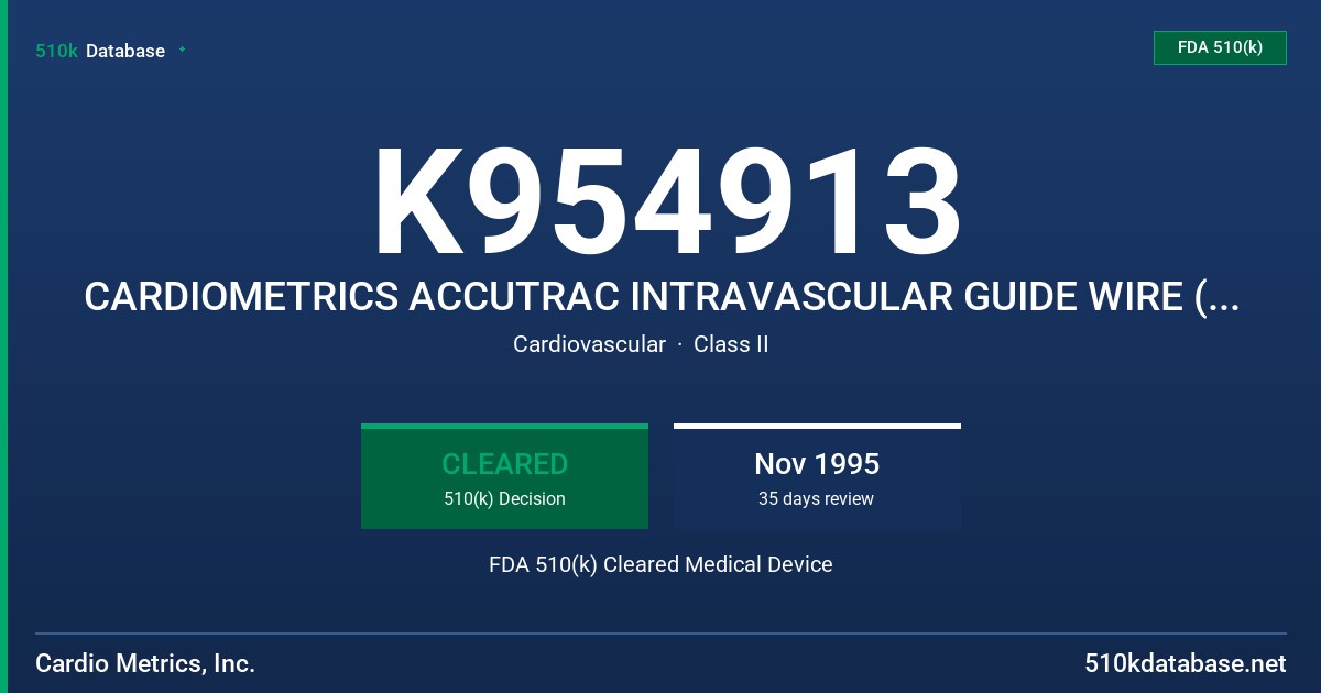 K954913 CARDIOMETRICS ACCUTRAC INTRAVASCULAR GUIDE WIRE (MODIFICATION) FDA 510(k) Cleared Medical Device