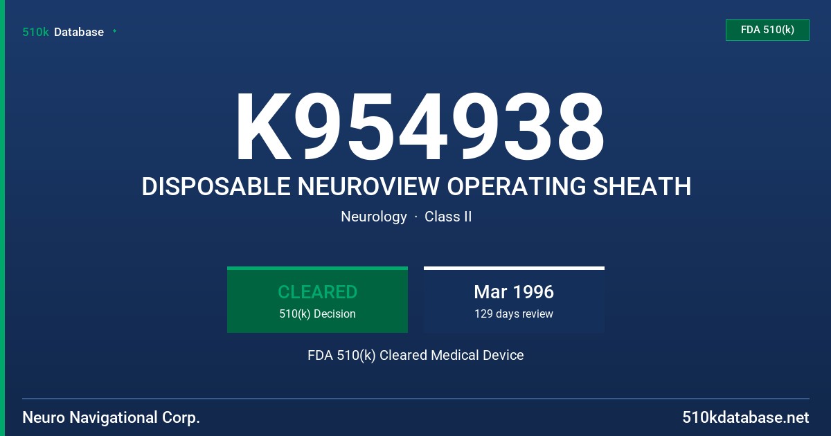 K954938 DISPOSABLE NEUROVIEW OPERATING SHEATH FDA 510(k) Cleared Medical Device