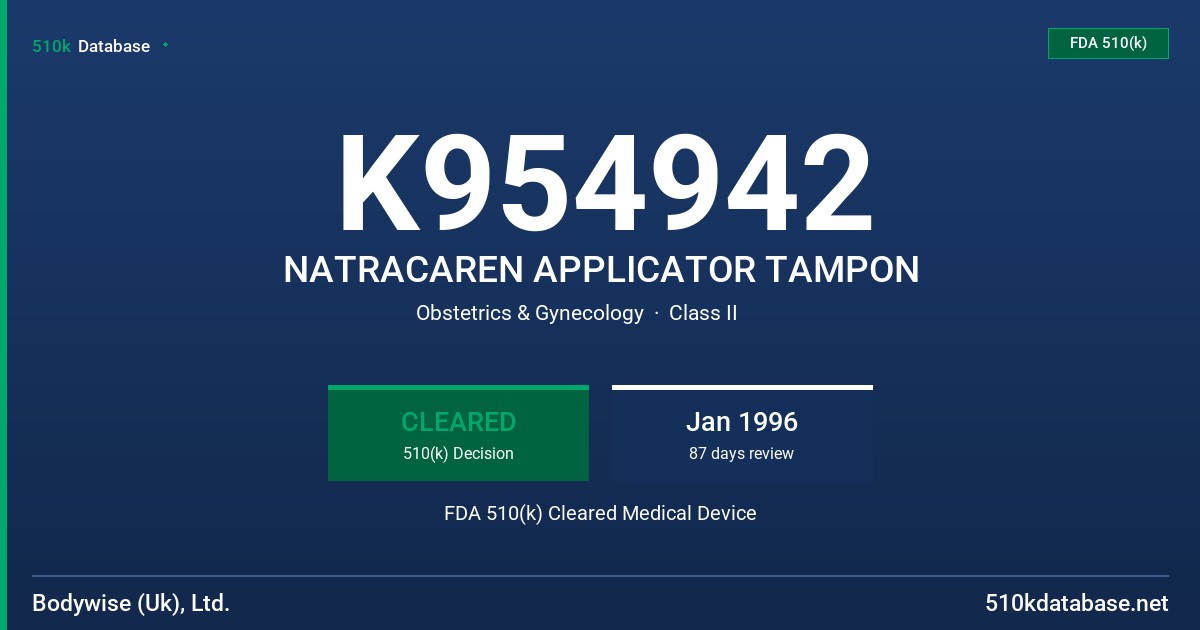 K954942 NATRACAREN APPLICATOR TAMPON FDA 510(k) Cleared Medical Device