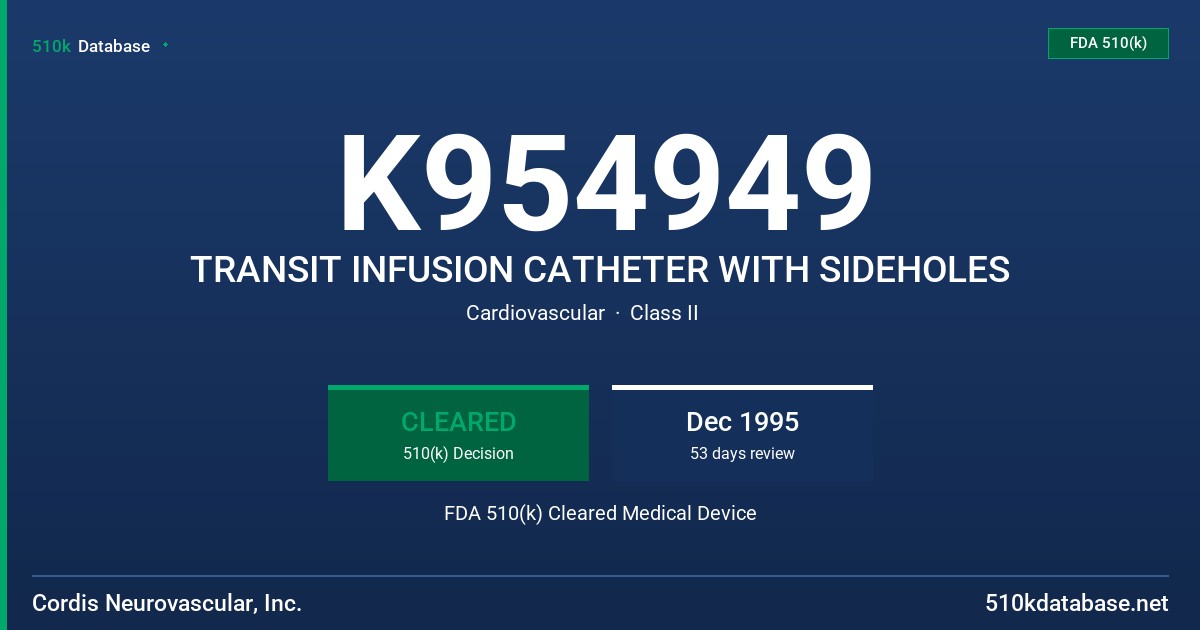 K954949 TRANSIT INFUSION CATHETER WITH SIDEHOLES FDA 510(k) Cleared Medical Device