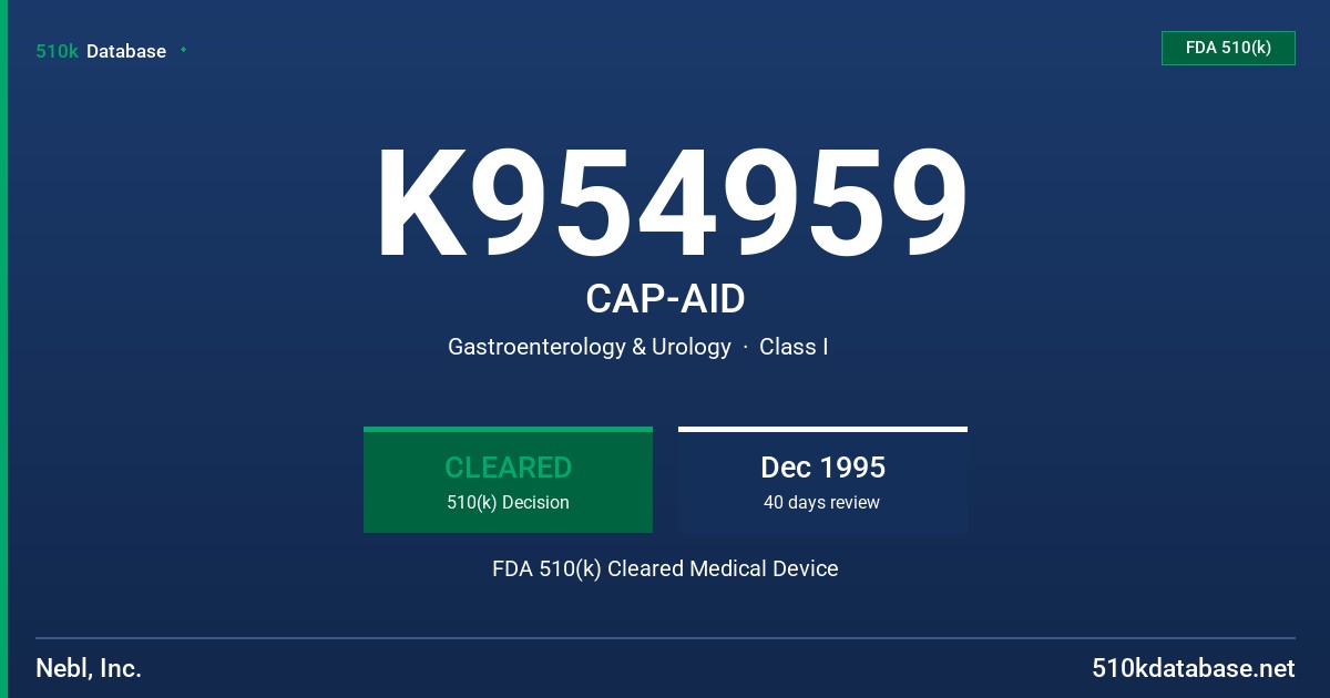 K954959 CAP-AID FDA 510(k) Cleared Medical Device