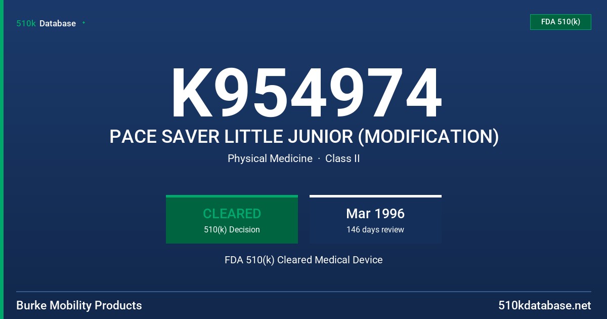 K954974 PACE SAVER LITTLE JUNIOR (MODIFICATION) FDA 510(k) Cleared Medical Device