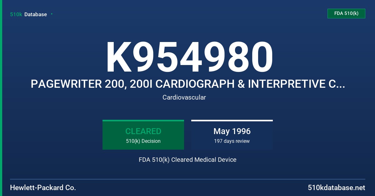K954980 PAGEWRITER 200, 200I CARDIOGRAPH & INTERPRETIVE CARDIO FDA 510(k) Cleared Medical Device