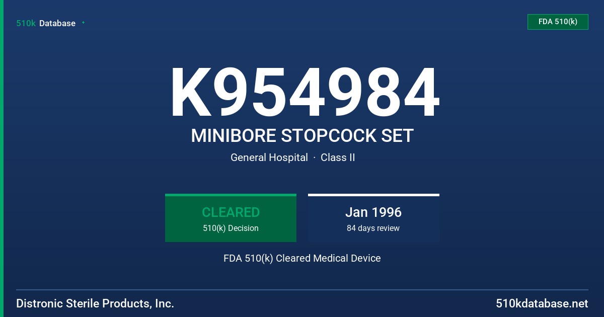 K954984 MINIBORE STOPCOCK SET FDA 510(k) Cleared Medical Device