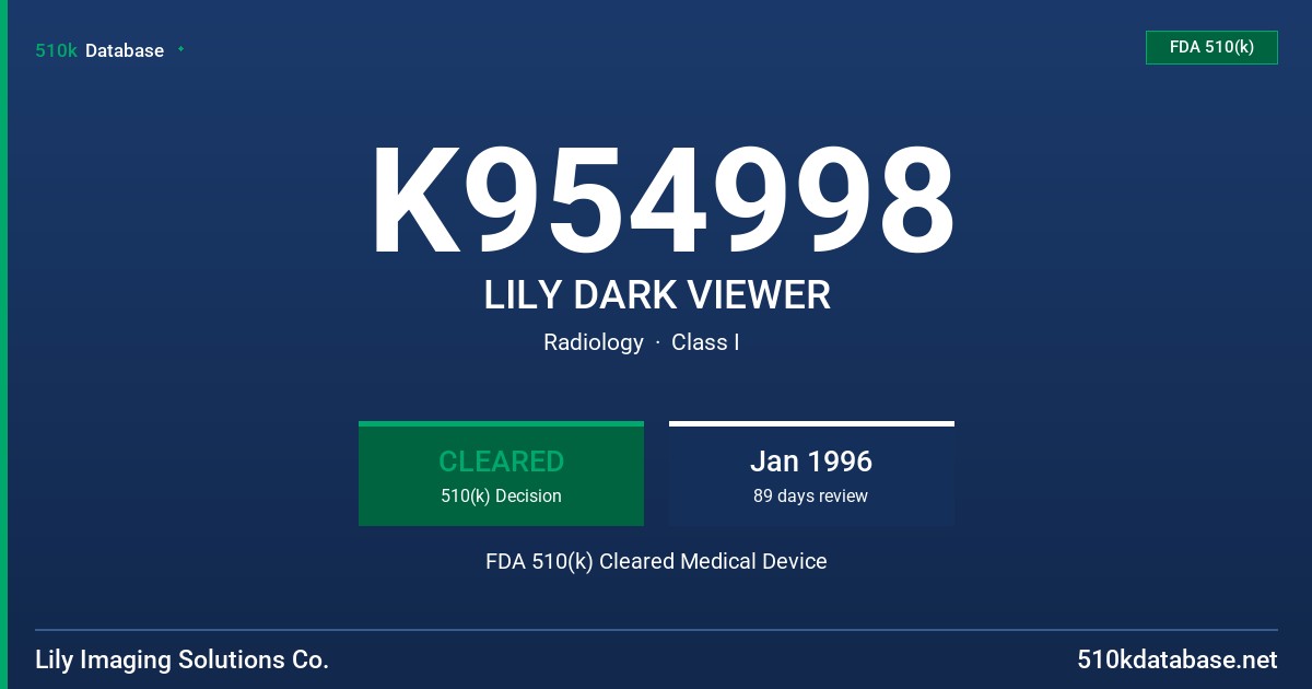 K954998 LILY DARK VIEWER FDA 510(k) Cleared Medical Device
