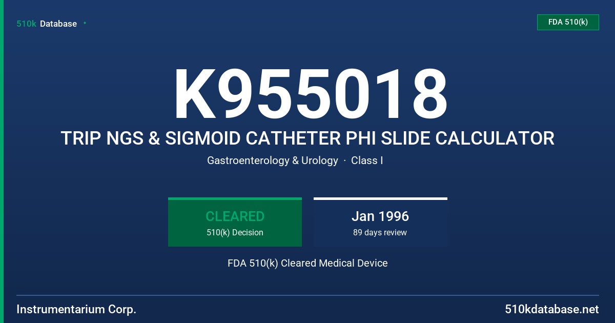 K955018 TRIP NGS & SIGMOID CATHETER PHI SLIDE CALCULATOR FDA 510(k) Cleared Medical Device