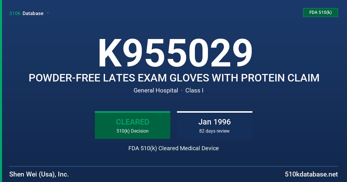 K955029 POWDER-FREE LATES EXAM GLOVES WITH PROTEIN CLAIM FDA 510(k) Cleared Medical Device