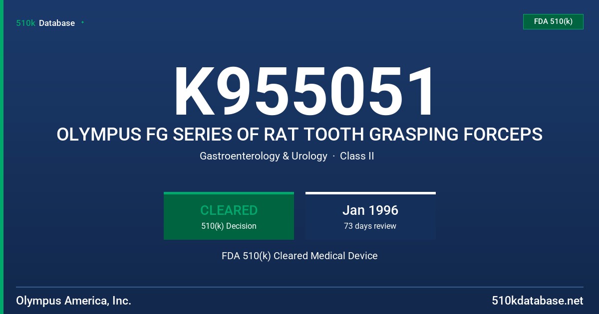K955051 OLYMPUS FG SERIES OF RAT TOOTH GRASPING FORCEPS FDA 510(k) Cleared Medical Device