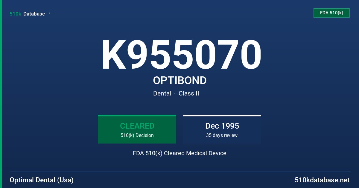 K955070 OPTIBOND FDA 510(k) Cleared Medical Device