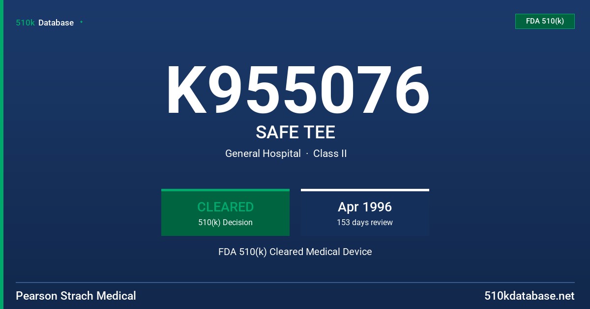 K955076 SAFE TEE FDA 510(k) Cleared Medical Device