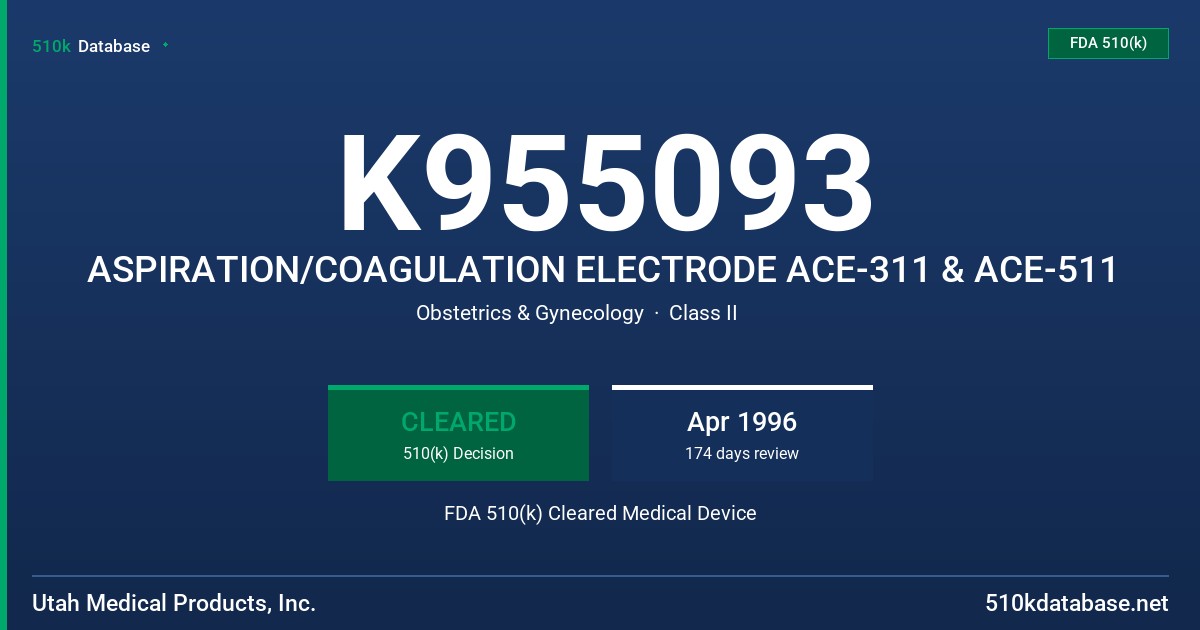 K955093 ASPIRATION/COAGULATION ELECTRODE ACE-311 & ACE-511 FDA 510(k) Cleared Medical Device