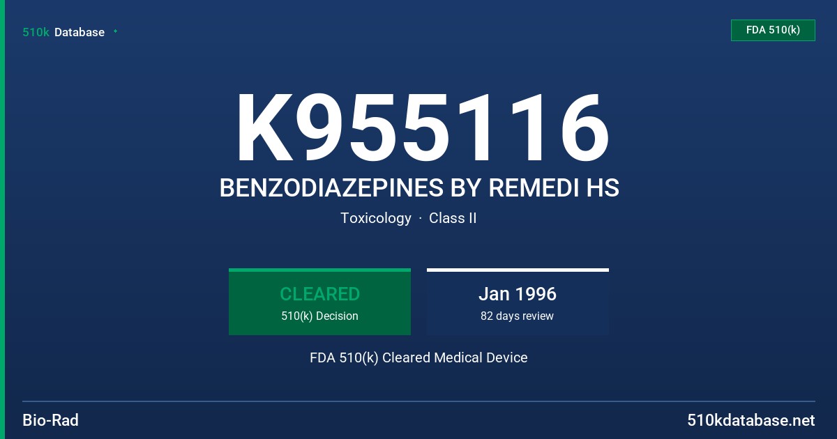 K955116 BENZODIAZEPINES BY REMEDI HS FDA 510(k) Cleared Medical Device