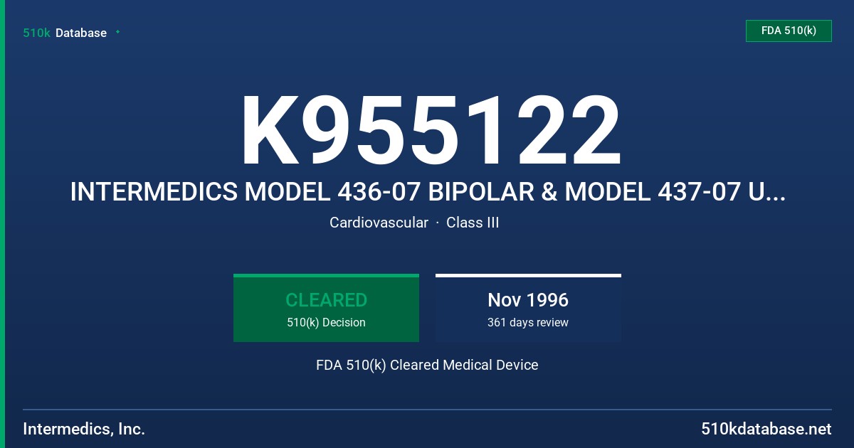 K955122 INTERMEDICS MODEL 436-07 BIPOLAR & MODEL 437-07 UNIPOLAR IMPLANTABLE ENDOCARDIAL PACING LEAD FDA 510(k) Cleared Medical Device