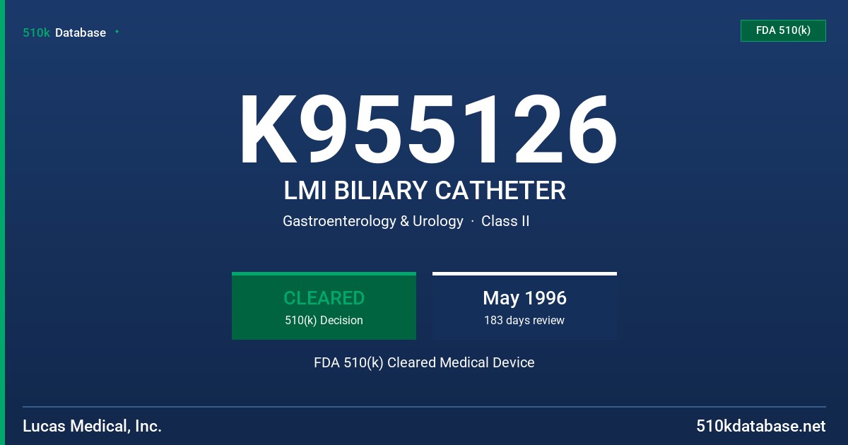 K955126 LMI BILIARY CATHETER FDA 510(k) Cleared Medical Device