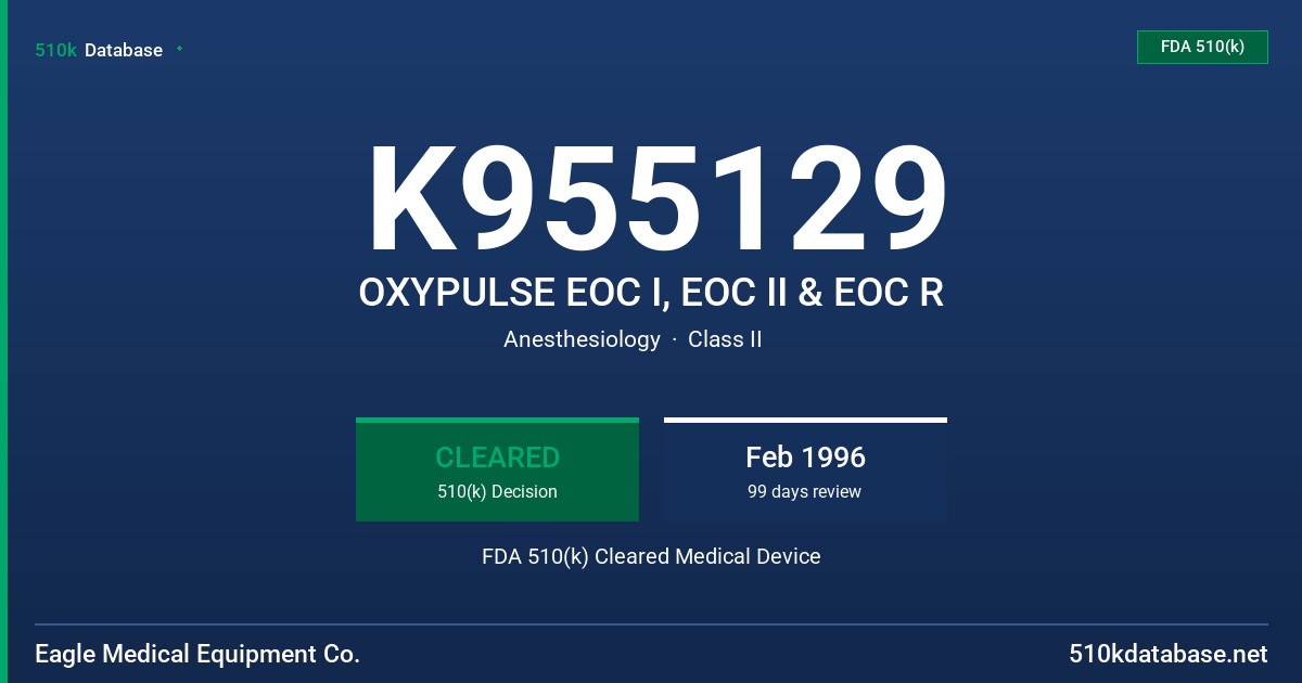 K955129 OXYPULSE EOC I, EOC II & EOC R FDA 510(k) Cleared Medical Device