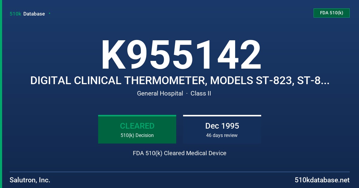 K955142 DIGITAL CLINICAL THERMOMETER, MODELS ST-823, ST-823A, ST-813A & ST-814A FDA 510(k) Cleared Medical Device