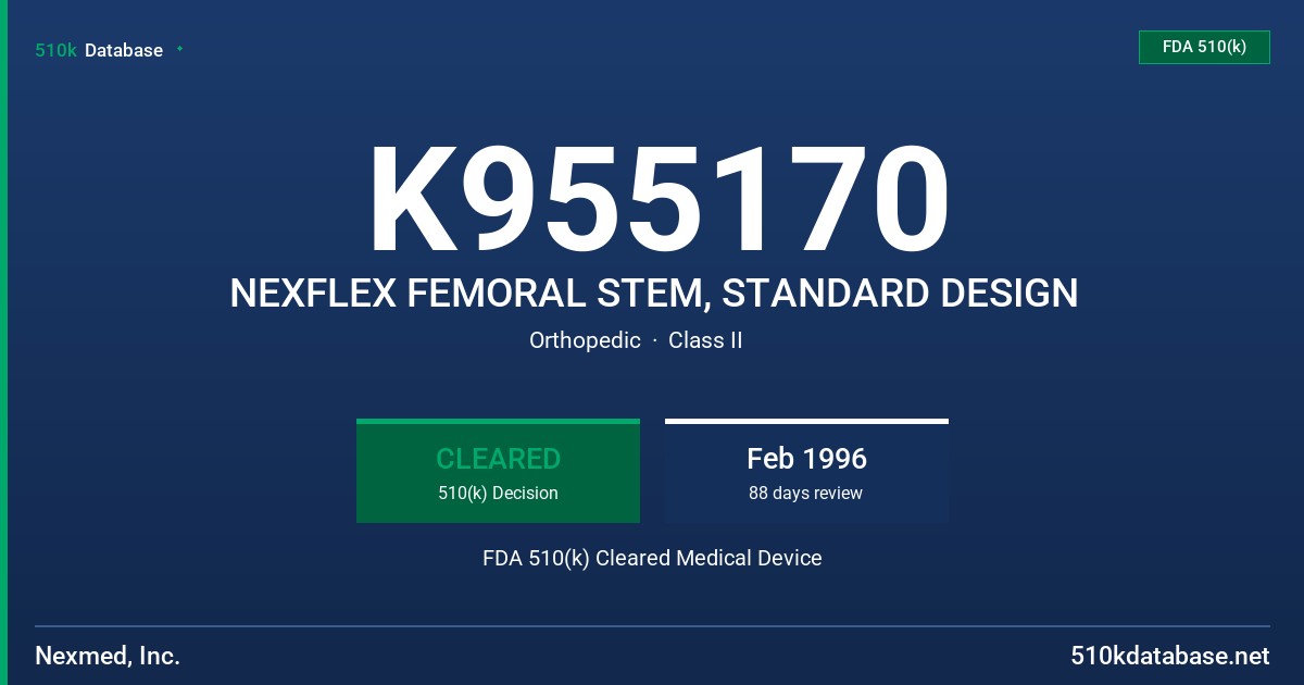 K955170 NEXFLEX FEMORAL STEM, STANDARD DESIGN FDA 510(k) Cleared Medical Device