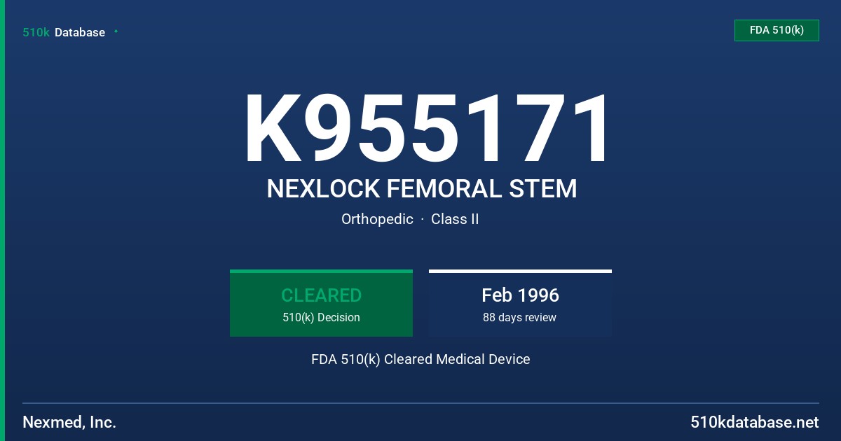 K955171 NEXLOCK FEMORAL STEM FDA 510(k) Cleared Medical Device