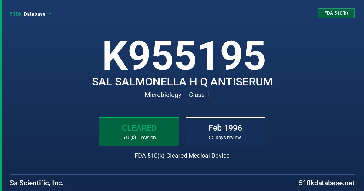 K955195 SAL SALMONELLA H Q ANTISERUM FDA 510(k) Cleared Medical Device
