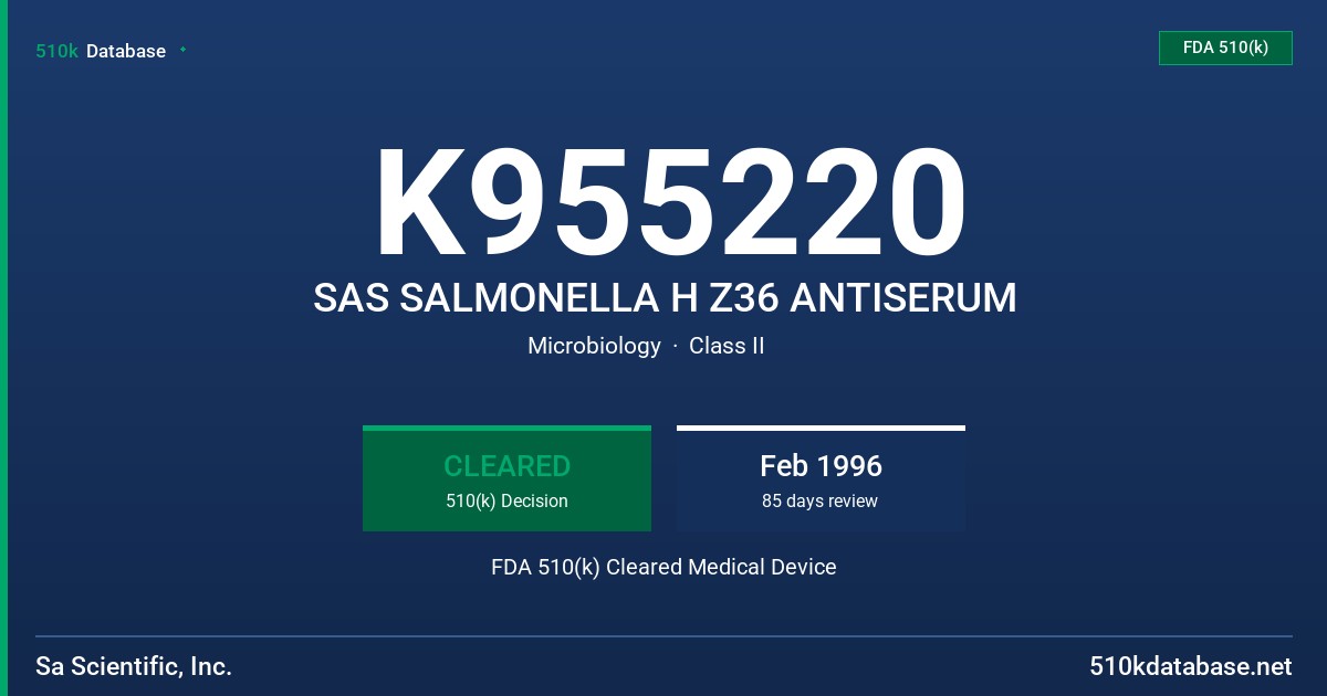 K955220 SAS SALMONELLA H Z36 ANTISERUM FDA 510(k) Cleared Medical Device