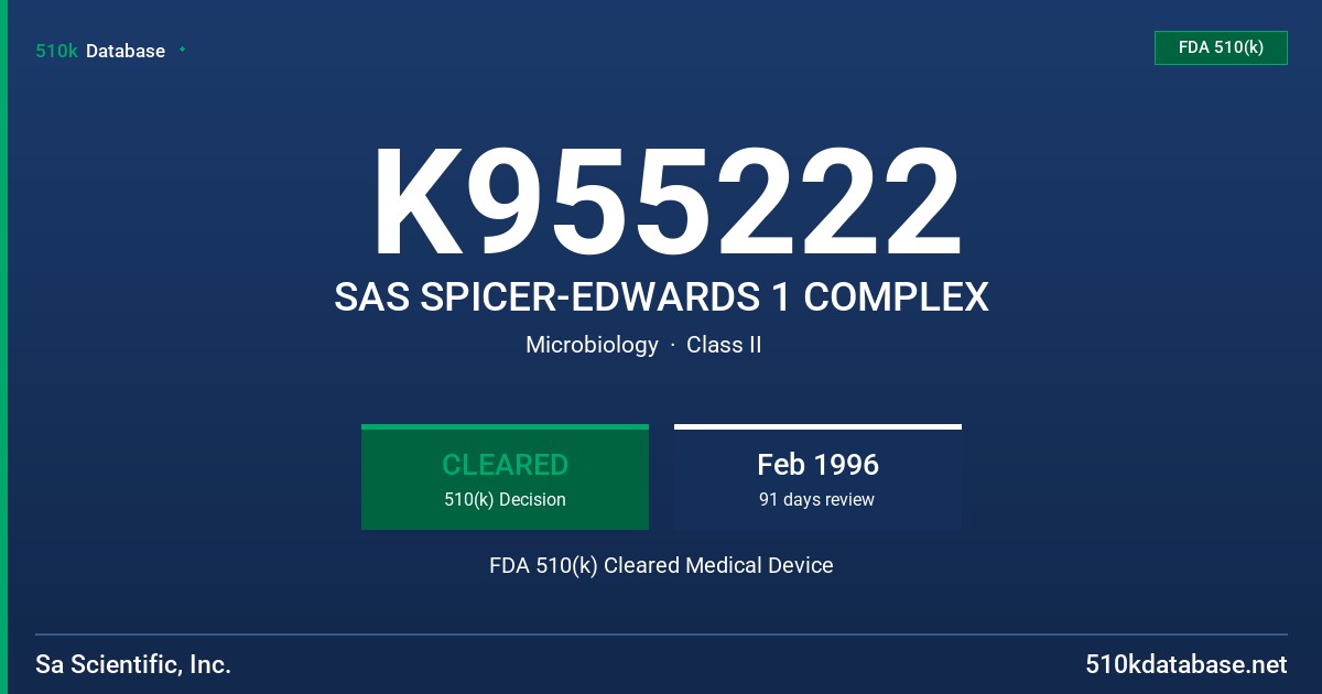 K955222 SAS SPICER-EDWARDS 1 COMPLEX FDA 510(k) Cleared Medical Device