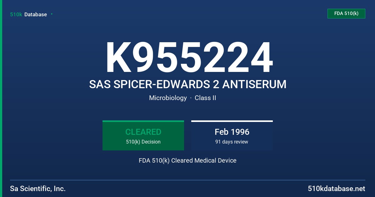 K955224 SAS SPICER-EDWARDS 2 ANTISERUM FDA 510(k) Cleared Medical Device