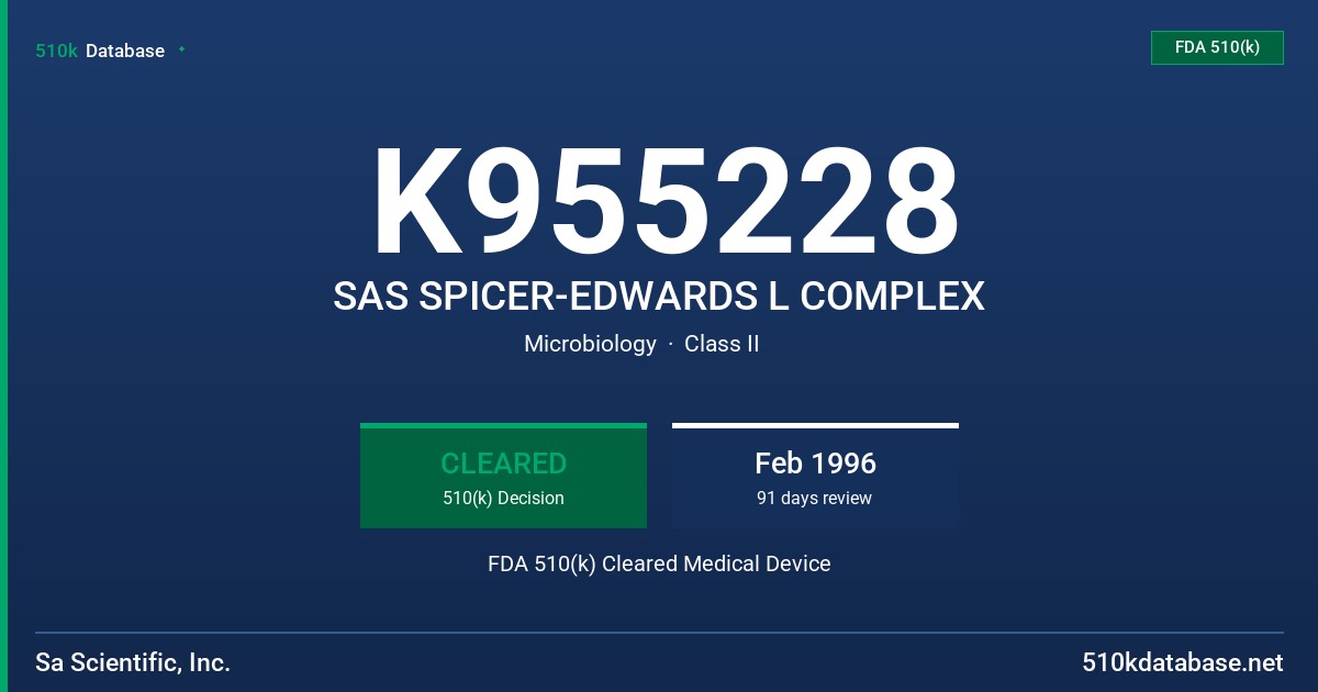 K955228 SAS SPICER-EDWARDS L COMPLEX FDA 510(k) Cleared Medical Device