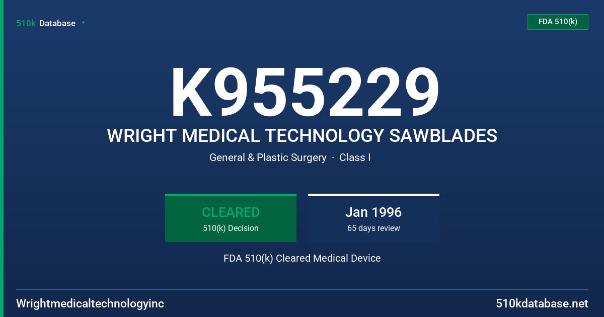 K955229 WRIGHT MEDICAL TECHNOLOGY SAWBLADES FDA 510(k) Cleared Medical Device