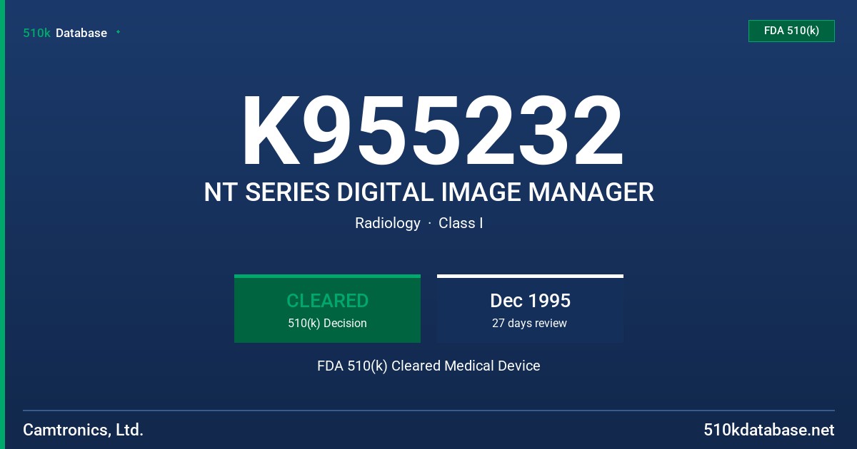 K955232 NT SERIES DIGITAL IMAGE MANAGER FDA 510(k) Cleared Medical Device