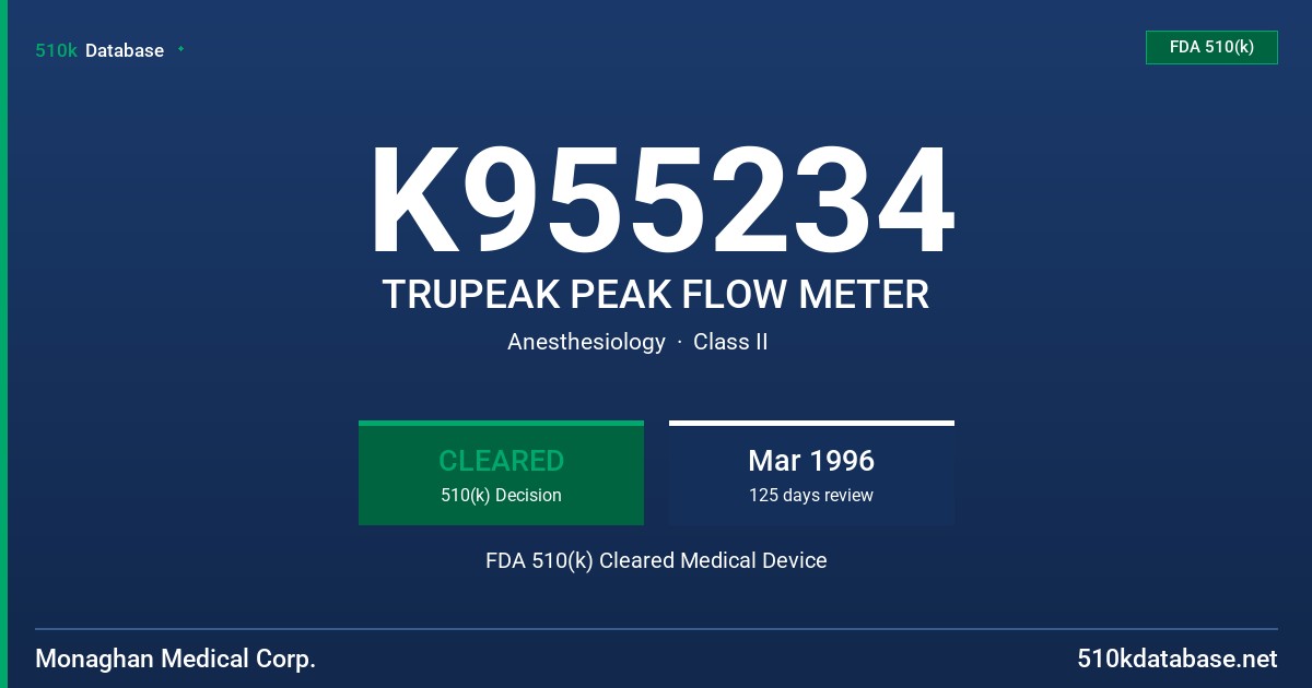 K955234 TRUPEAK PEAK FLOW METER FDA 510(k) Cleared Medical Device