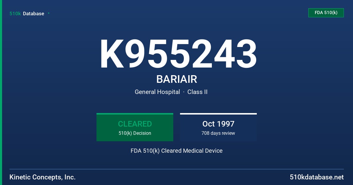 K955243 BARIAIR FDA 510(k) Cleared Medical Device