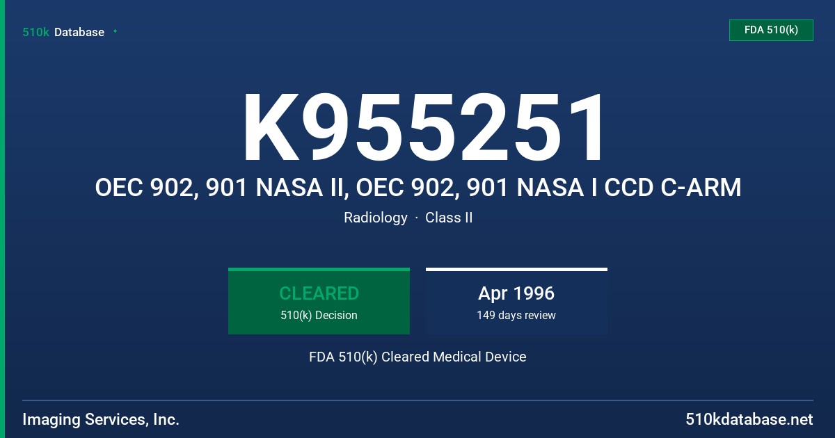K955251 OEC 902, 901 NASA II, OEC 902, 901 NASA I CCD C-ARM FDA 510(k) Cleared Medical Device