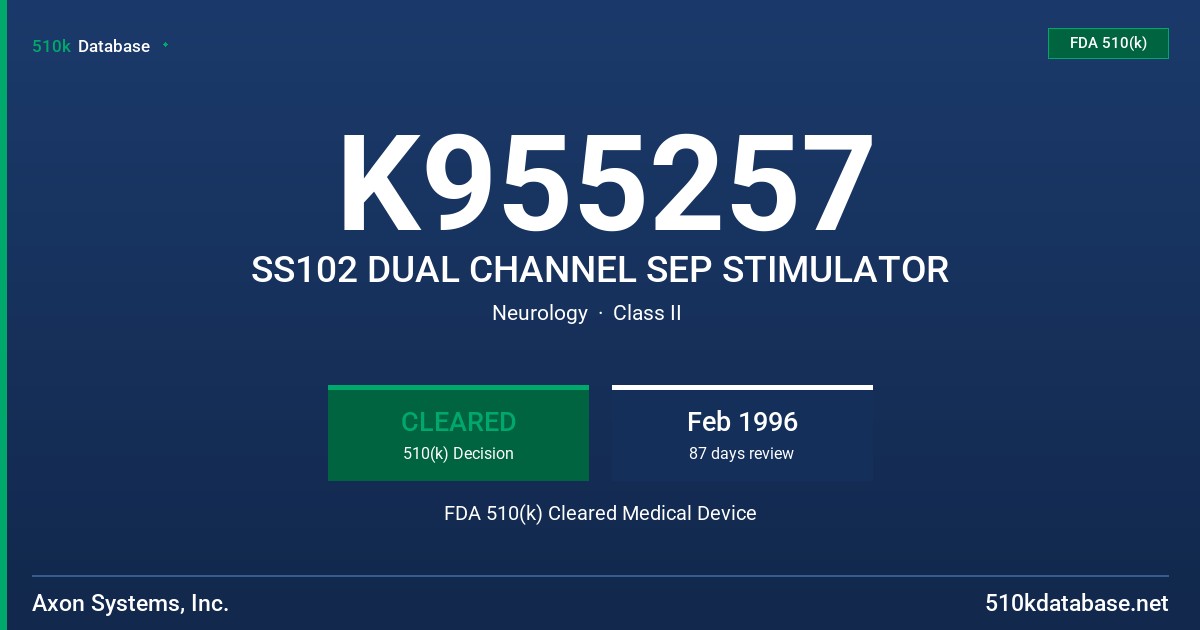 K955257 SS102 DUAL CHANNEL SEP STIMULATOR FDA 510(k) Cleared Medical Device