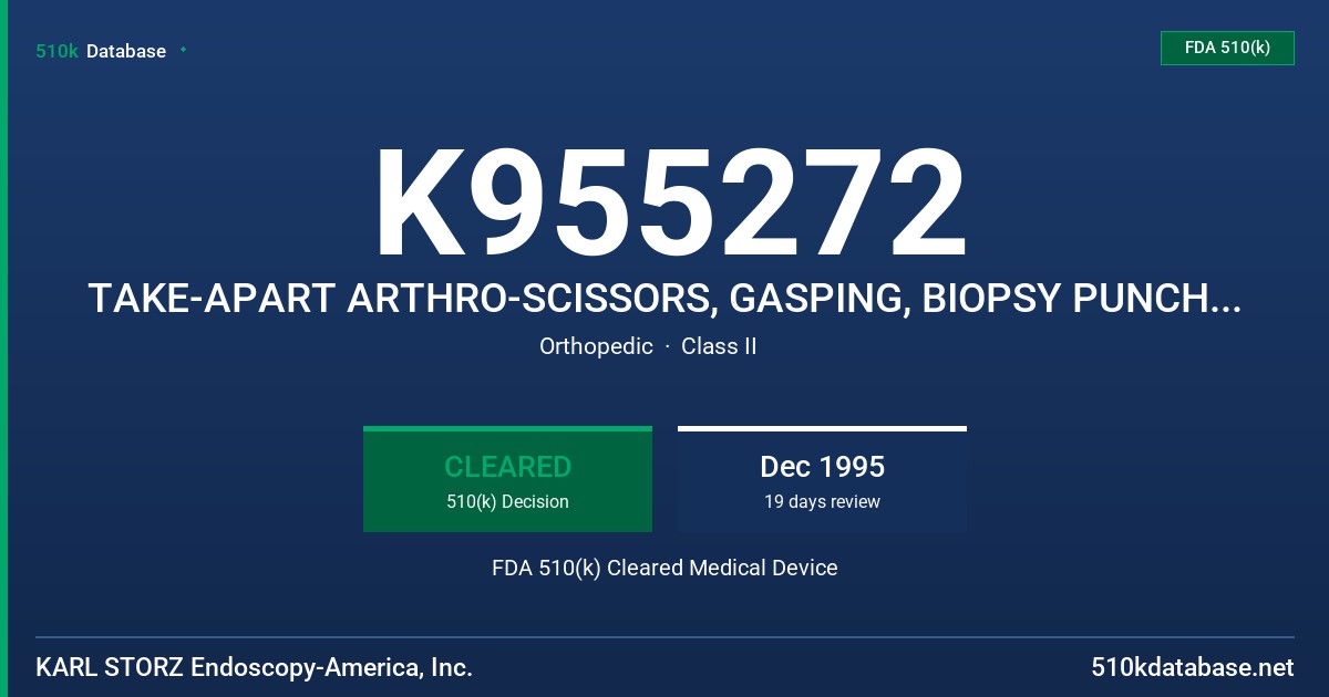 K955272 TAKE-APART ARTHRO-SCISSORS, GASPING, BIOPSY PUNCH FORCEPS FOR ARTHROSCOPY FDA 510(k) Cleared Medical Device