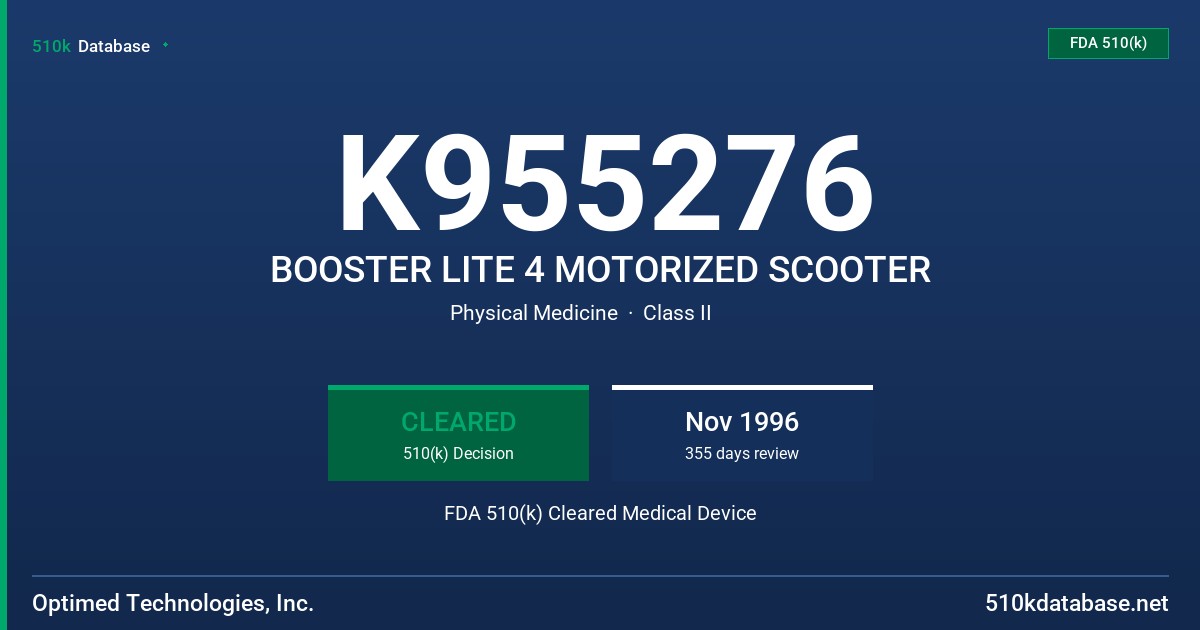 K955276 BOOSTER LITE 4 MOTORIZED SCOOTER FDA 510(k) Cleared Medical Device