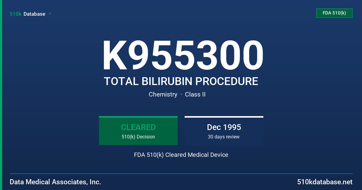 K955300 TOTAL BILIRUBIN PROCEDURE FDA 510(k) Cleared Medical Device