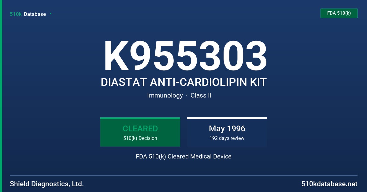 K955303 DIASTAT ANTI-CARDIOLIPIN KIT FDA 510(k) Cleared Medical Device