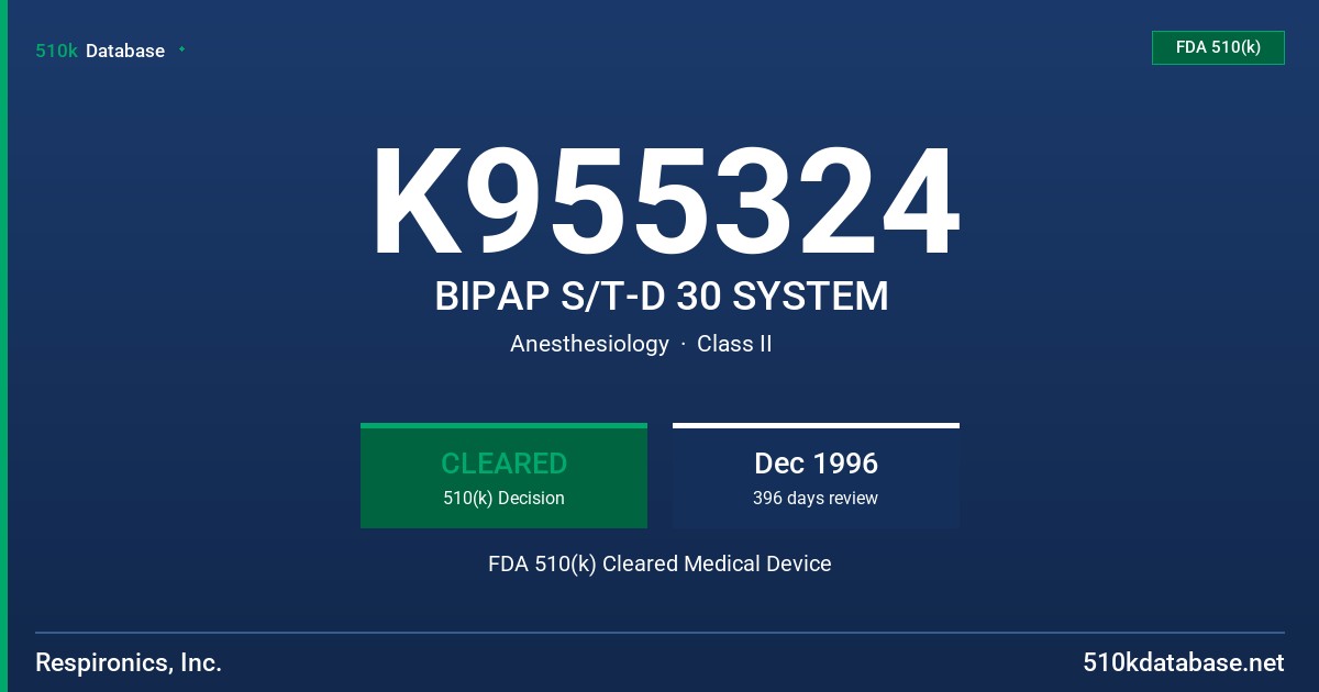 K955324 BIPAP S/T-D 30 SYSTEM FDA 510(k) Cleared Medical Device