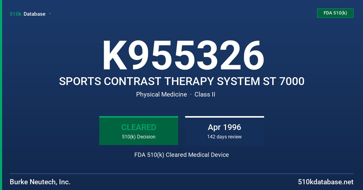 K955326 SPORTS CONTRAST THERAPY SYSTEM ST 7000 FDA 510(k) Cleared Medical Device