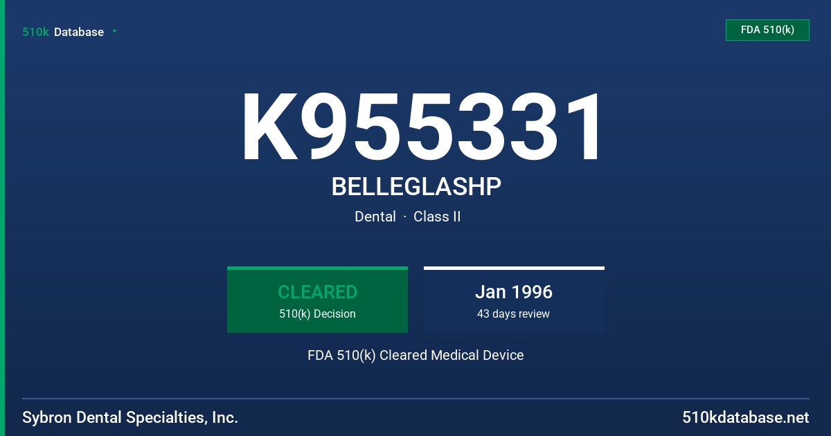 K955331 BELLEGLASHP FDA 510(k) Cleared Medical Device