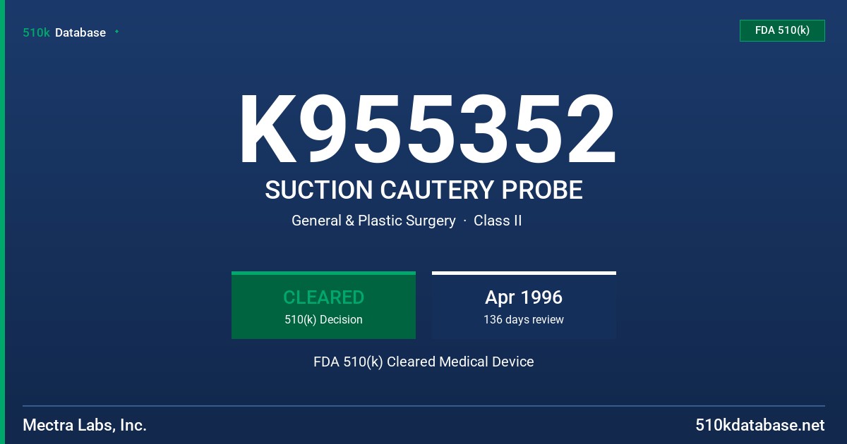 K955352 SUCTION CAUTERY PROBE FDA 510(k) Cleared Medical Device